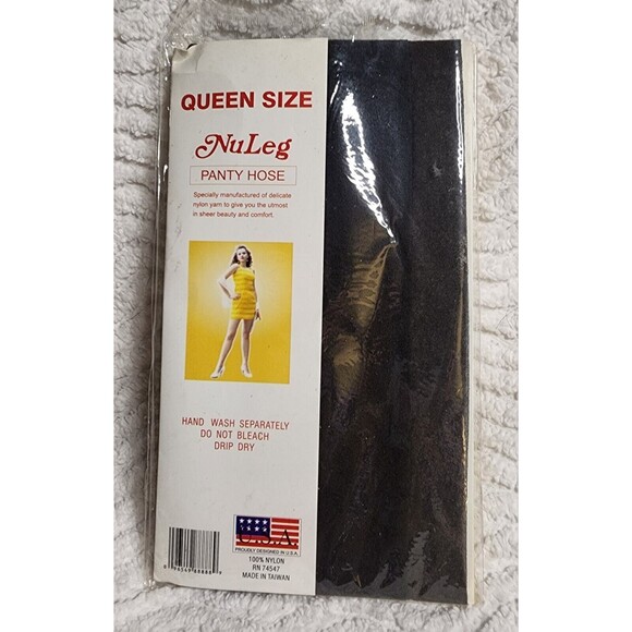 Vintage NEW NuLeg OFF BLACK Sheerleg Pantyhose Queen Size NiP Made In USA - Picture 2 of 3